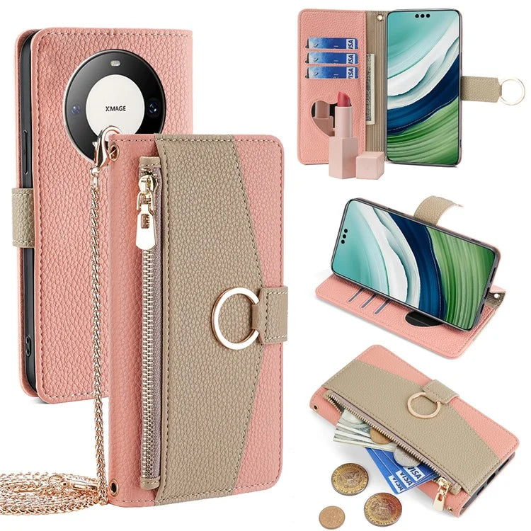 For Huawei Mate 60 Pro  /  Mate 60 Pro+ Case PU Leather Zipper Wallet Phone Bag Stand Cover