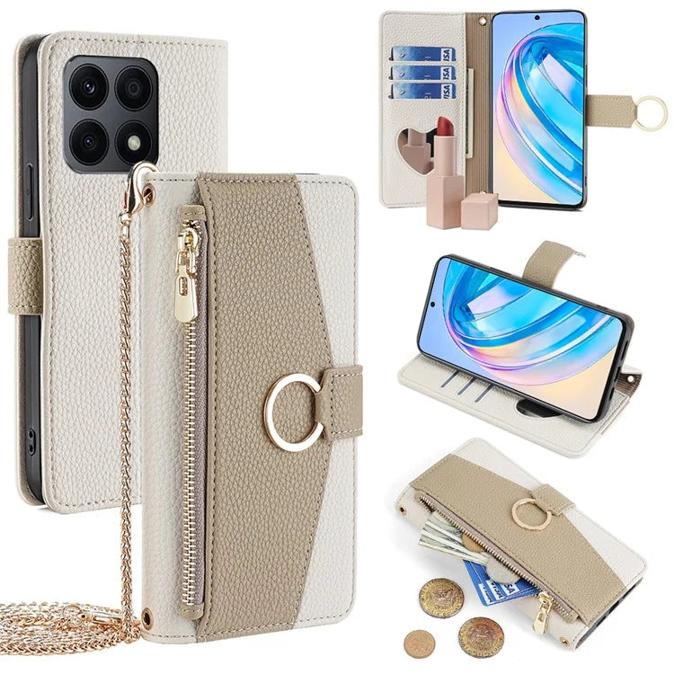 For Honor X8a 4G Crossbody Wallet Case Zipper Pocket PU Leather Phone Cover