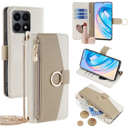 For Honor X8a 4G Crossbody Wallet Case Zipper Pocket PU Leather Phone Cover