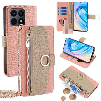 For Honor X8a 4G Crossbody Wallet Case Zipper Pocket PU Leather Phone Cover