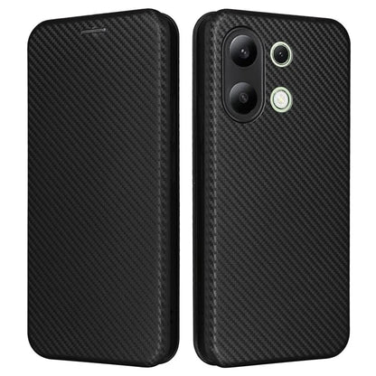 For Xiaomi Redmi Note 13 4G Leather Case Carbon Fiber Texture Phone Cover Magnetic Shock Absorbing