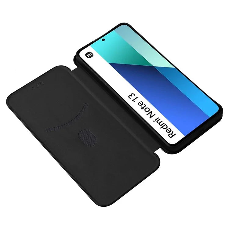 For Xiaomi Redmi Note 13 4G Leather Case Carbon Fiber Texture Phone Cover Magnetic Shock Absorbing