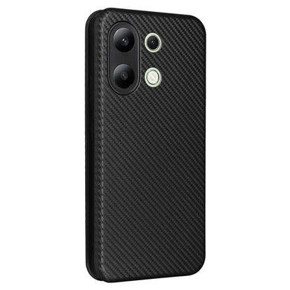 For Xiaomi Redmi Note 13 4G Leather Case Carbon Fiber Texture Phone Cover Magnetic Shock Absorbing