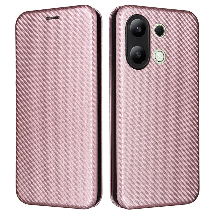For Xiaomi Redmi Note 13 4G Leather Case Carbon Fiber Texture Phone Cover Magnetic Shock Absorbing
