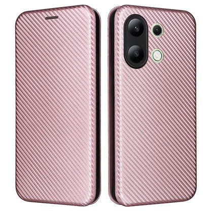 For Xiaomi Redmi Note 13 4G Leather Case Carbon Fiber Texture Phone Cover Magnetic Shock Absorbing