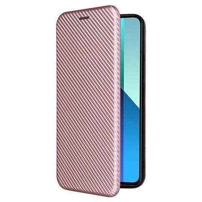 For Xiaomi Redmi Note 13 4G Leather Case Carbon Fiber Texture Phone Cover Magnetic Shock Absorbing