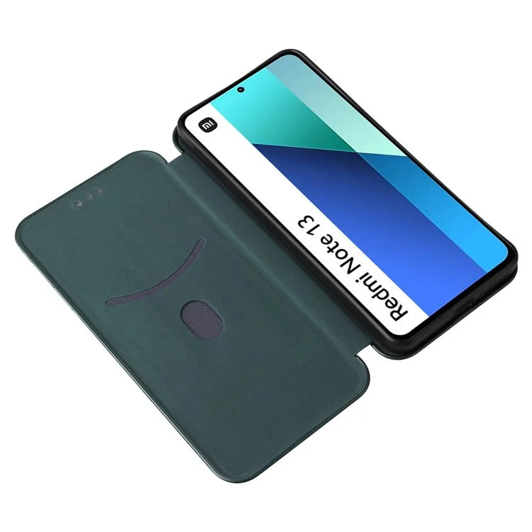 For Xiaomi Redmi Note 13 4G Leather Case Carbon Fiber Texture Phone Cover Magnetic Shock Absorbing