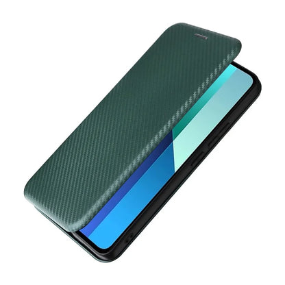 For Xiaomi Redmi Note 13 4G Leather Case Carbon Fiber Texture Phone Cover Magnetic Shock Absorbing
