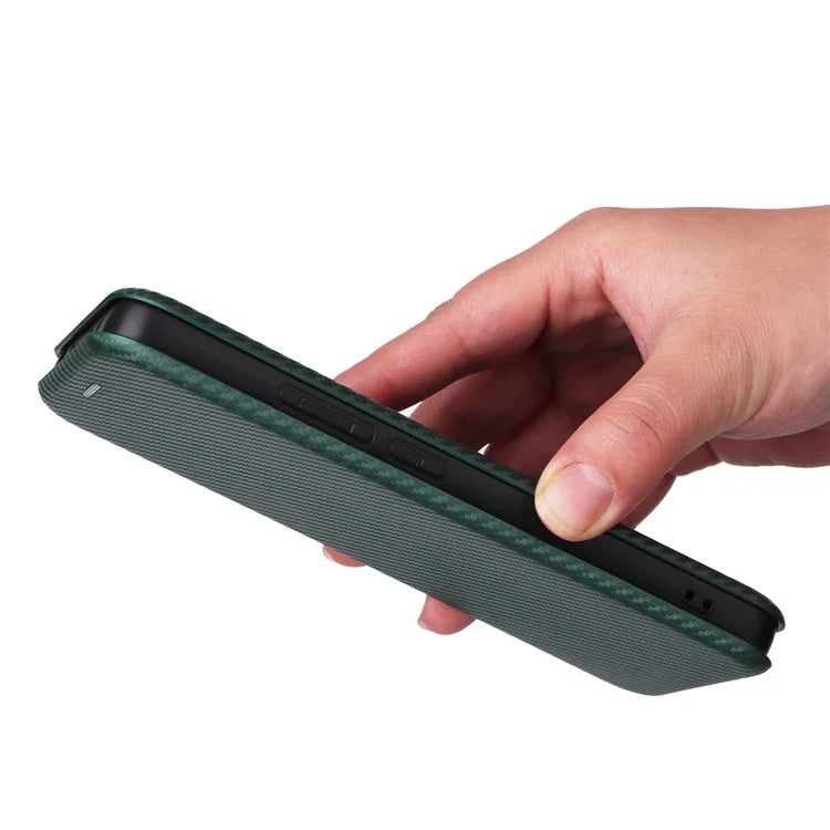 For Xiaomi Redmi Note 13 4G Leather Case Carbon Fiber Texture Phone Cover Magnetic Shock Absorbing