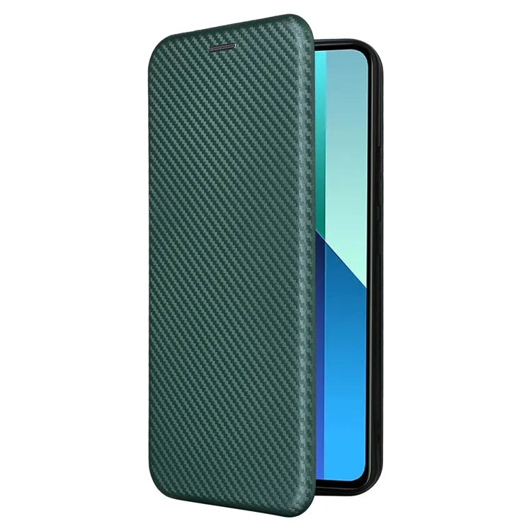 For Xiaomi Redmi Note 13 4G Leather Case Carbon Fiber Texture Phone Cover Magnetic Shock Absorbing