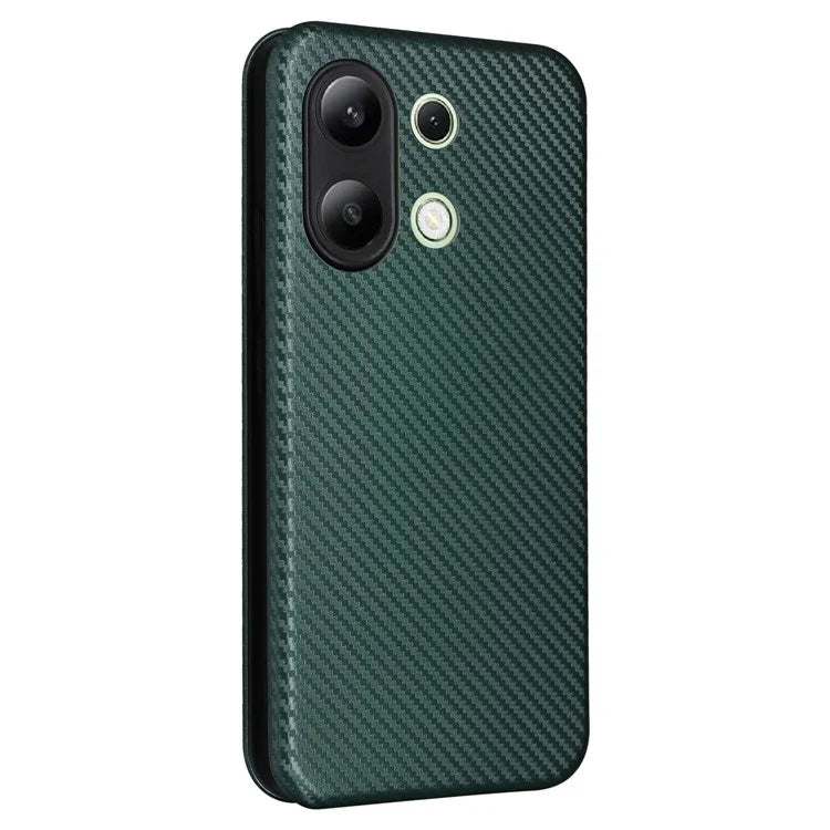 For Xiaomi Redmi Note 13 4G Leather Case Carbon Fiber Texture Phone Cover Magnetic Shock Absorbing