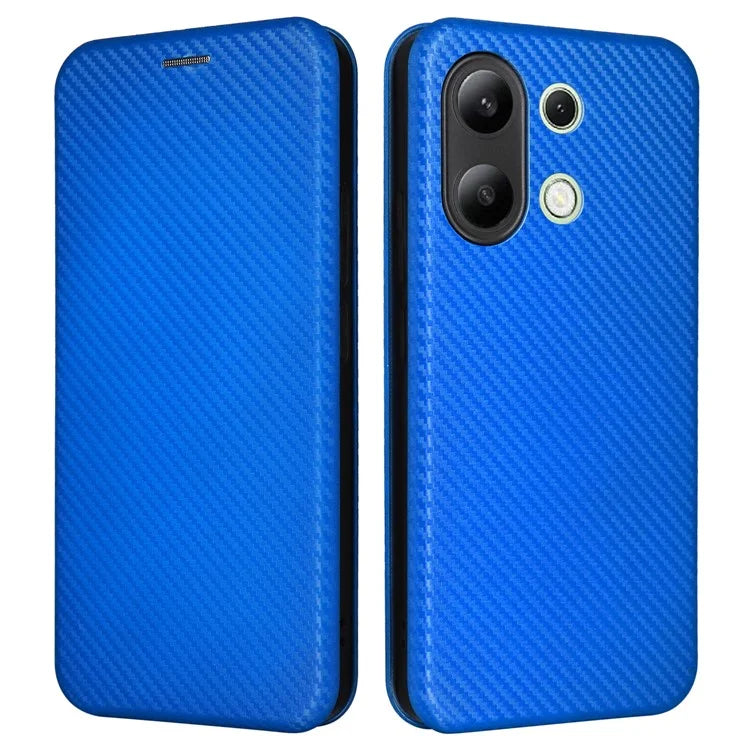 For Xiaomi Redmi Note 13 4G Leather Case Carbon Fiber Texture Phone Cover Magnetic Shock Absorbing