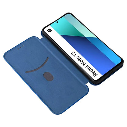 For Xiaomi Redmi Note 13 4G Leather Case Carbon Fiber Texture Phone Cover Magnetic Shock Absorbing