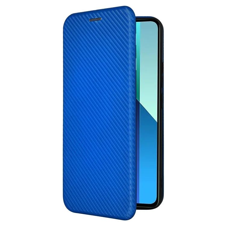 For Xiaomi Redmi Note 13 4G Leather Case Carbon Fiber Texture Phone Cover Magnetic Shock Absorbing