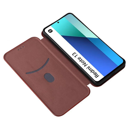 For Xiaomi Redmi Note 13 4G Leather Case Carbon Fiber Texture Phone Cover Magnetic Shock Absorbing