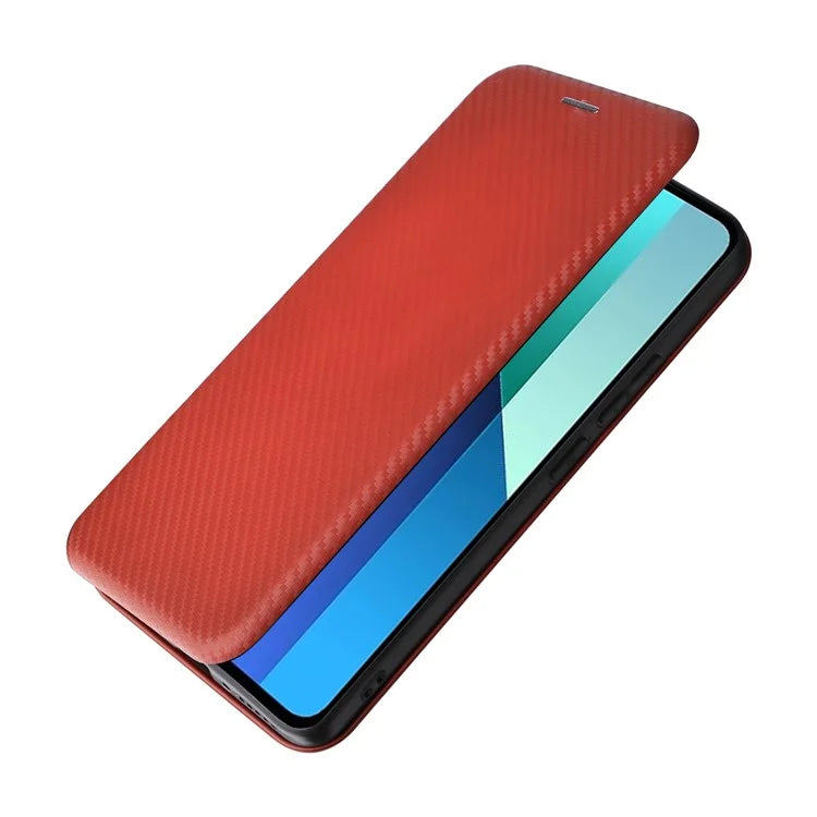 For Xiaomi Redmi Note 13 4G Leather Case Carbon Fiber Texture Phone Cover Magnetic Shock Absorbing