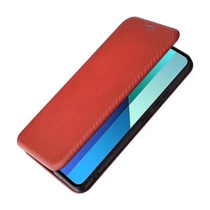 For Xiaomi Redmi Note 13 4G Leather Case Carbon Fiber Texture Phone Cover Magnetic Shock Absorbing