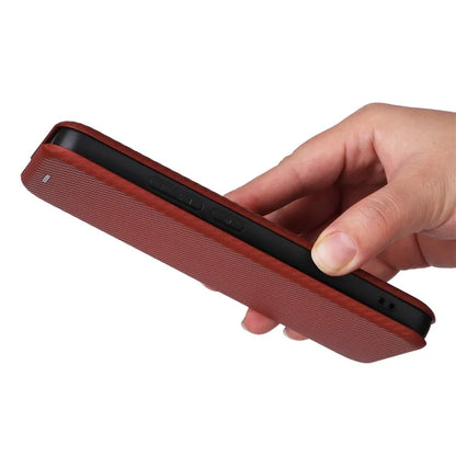For Xiaomi Redmi Note 13 4G Leather Case Carbon Fiber Texture Phone Cover Magnetic Shock Absorbing