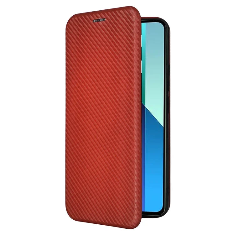 For Xiaomi Redmi Note 13 4G Leather Case Carbon Fiber Texture Phone Cover Magnetic Shock Absorbing