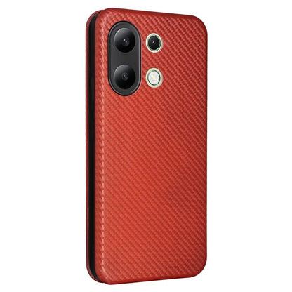 For Xiaomi Redmi Note 13 4G Leather Case Carbon Fiber Texture Phone Cover Magnetic Shock Absorbing