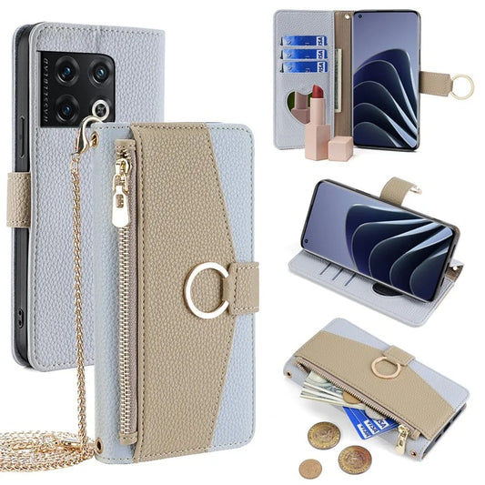 For OnePlus 10 Pro 5G Crossbody Wallet Case PU Leather Zipper Purse Phone Cover Makeup Mirror