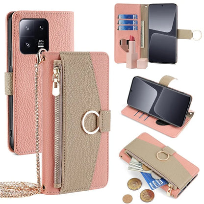 For Xiaomi 13 Pro 5G Leather Case Stand Folio Zipper Phone Cover with Crossbody Strap
