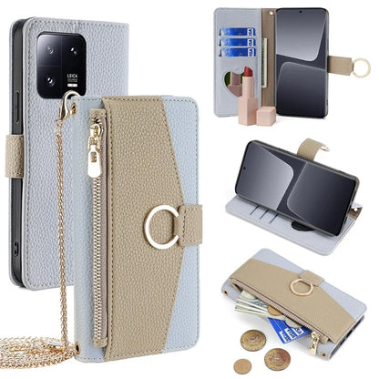 For Xiaomi 13 Pro 5G Leather Case Stand Folio Zipper Phone Cover with Crossbody Strap
