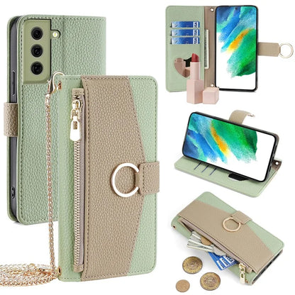 For Samsung Galaxy S21 FE 5G Wallet Phone Case with Crossbody Lanyard Zipper Leather Cover