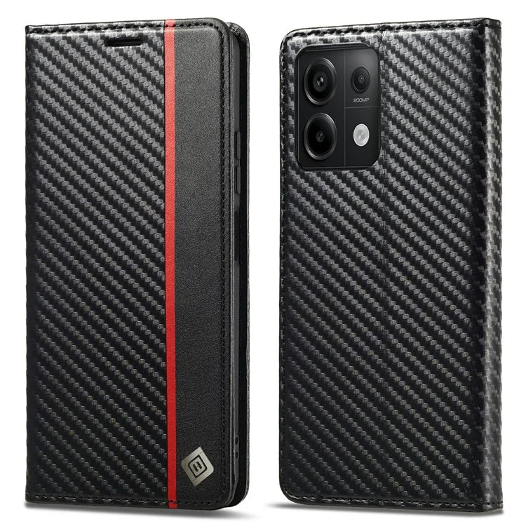 LC.IMEEKE For Xiaomi Redmi Note 13 5G Case Carbon Fiber Texture PU Leather Flip Stand Cover