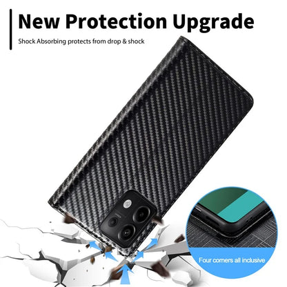 LC.IMEEKE For Xiaomi Redmi Note 13 5G Case Carbon Fiber Texture PU Leather Flip Stand Cover