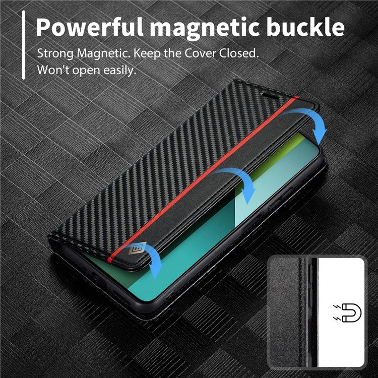 LC.IMEEKE For Xiaomi Redmi Note 13 Pro 5G / Poco X6 5G Leather Case Carbon Fiber Texture Wallet Stand Cover