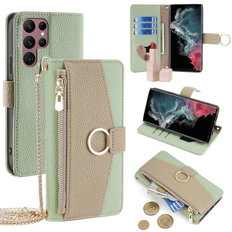 For Samsung Galaxy S22 Ultra 5G Case Crossbody Zipper Leather Wallet Phone Cover