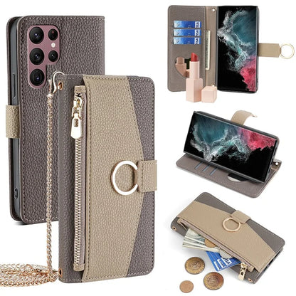For Samsung Galaxy S22 Ultra 5G Case Crossbody Zipper Leather Wallet Phone Cover