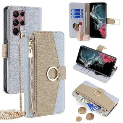 For Samsung Galaxy S22 Ultra 5G Case Crossbody Zipper Leather Wallet Phone Cover