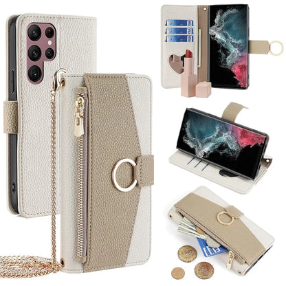 For Samsung Galaxy S22 Ultra 5G Case Crossbody Zipper Leather Wallet Phone Cover