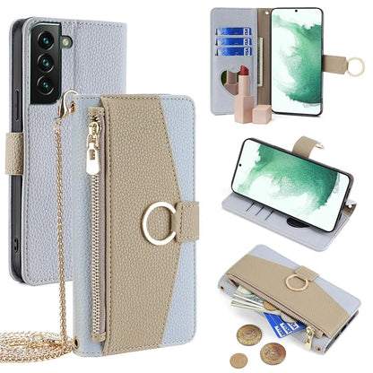 For Samsung Galaxy S22+ 5G Zipper Pocket Case PU Leather Crossbody Phone Cover Wallet