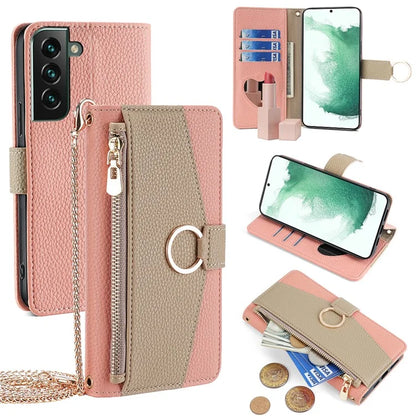 For Samsung Galaxy S22 5G Crossbody Case PU Leather Stand Wallet Phone Cover Zipper Pocket