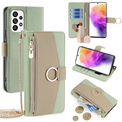 For Samsung Galaxy A73 5G Zipper Flip Cover PU Leather Phone Case with Crossbody Strap