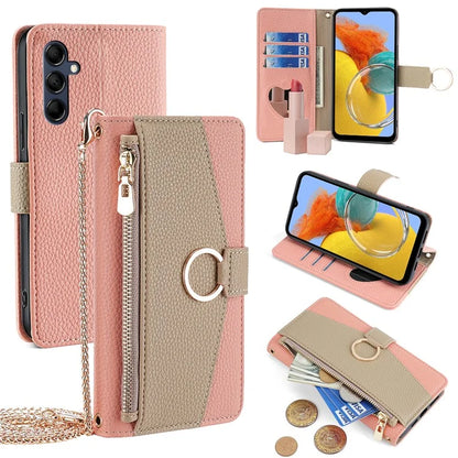 For Samsung Galaxy M14 5G Crossbody Phone Case PU Leather Zipper Stand Flip Cover