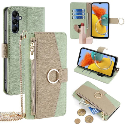 For Samsung Galaxy M14 5G Crossbody Phone Case PU Leather Zipper Stand Flip Cover