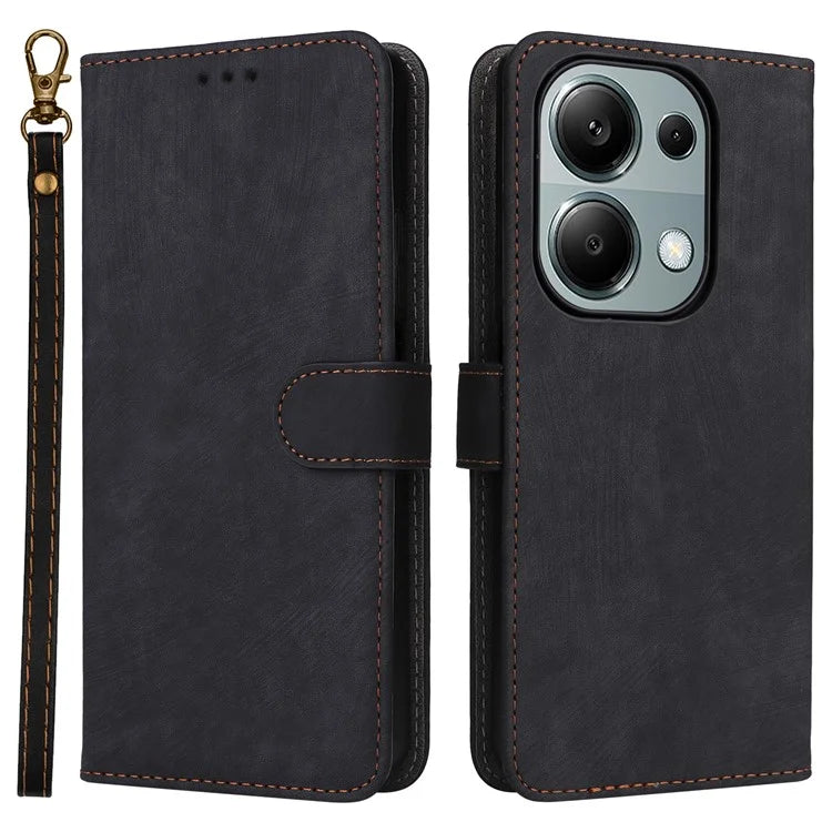 For Xiaomi Redmi Note 13 Pro 4G / Poco M6 Pro 4G Case with Strap RFID Blocking PU Leather Cover Stand