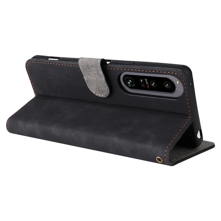For Sony Xperia 1 IV 5G Wallet Case RFID Blocking PU Leather Cover Stand with Strap