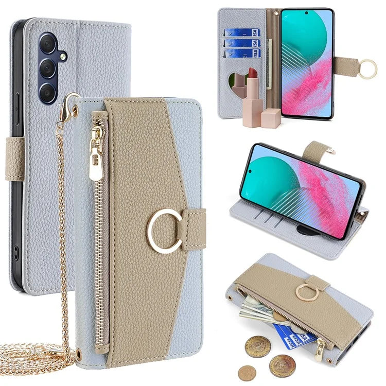 For Samsung Galaxy M54 5G / F54 5G Case PU Leather Shockproof Phone Cover with Crossbody Strap