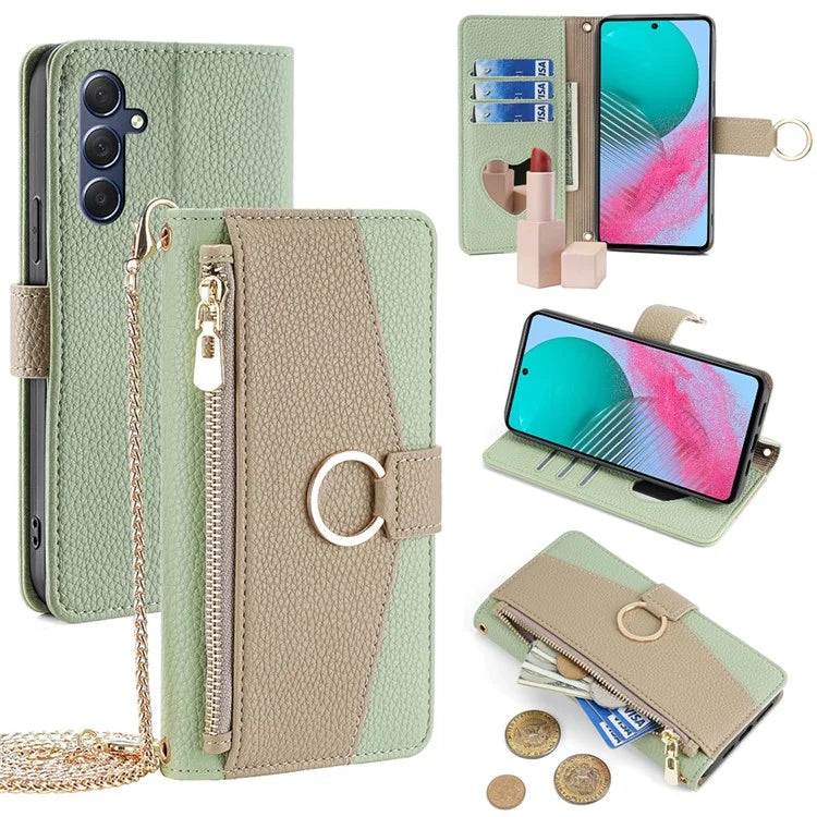 For Samsung Galaxy M54 5G / F54 5G Case PU Leather Shockproof Phone Cover with Crossbody Strap