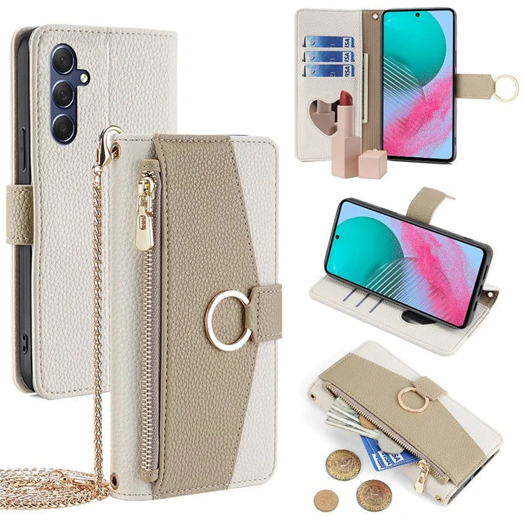 For Samsung Galaxy M54 5G / F54 5G Case PU Leather Shockproof Phone Cover with Crossbody Strap