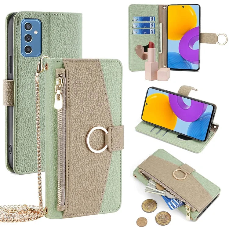 For Samsung Galaxy M52 5G Wallet Case Makeup Mirror Inside Crossbody PU Leather Phone Cover