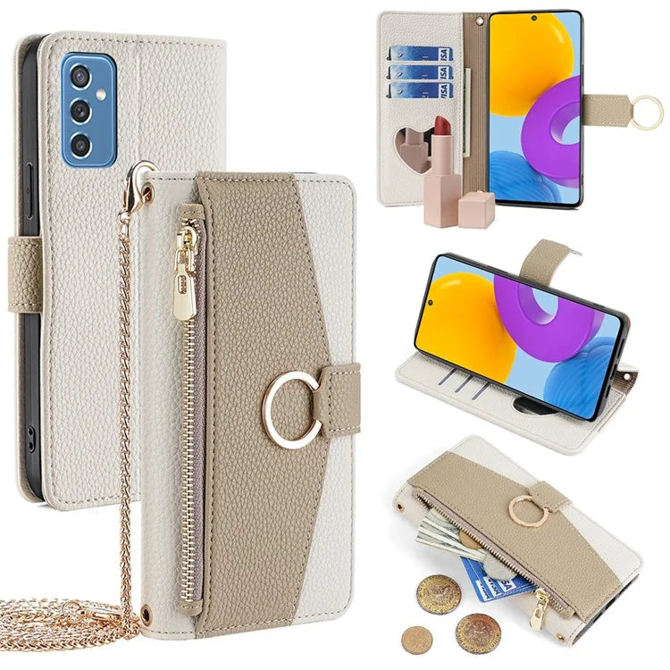 For Samsung Galaxy M52 5G Wallet Case Makeup Mirror Inside Crossbody PU Leather Phone Cover