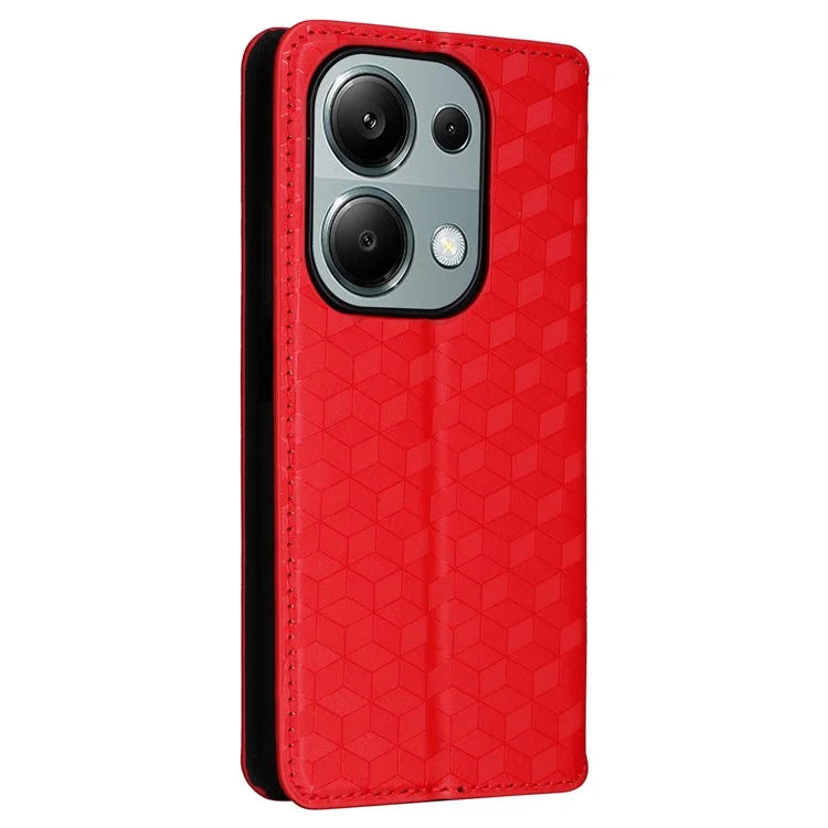 For Xiaomi Redmi Note 13 Pro 4G / Poco M6 Pro 4G Case Rhombus Imprinted Stand View Phone Cover