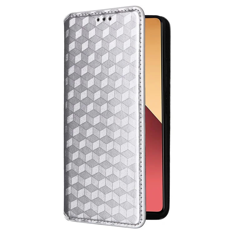 For Xiaomi Redmi Note 13 Pro 4G / Poco M6 Pro 4G Case Rhombus Imprinted Stand View Phone Cover