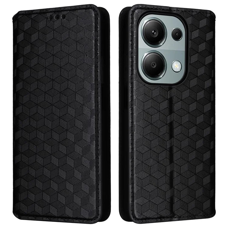 For Xiaomi Redmi Note 13 Pro 4G / Poco M6 Pro 4G Case Rhombus Imprinted Stand View Phone Cover
